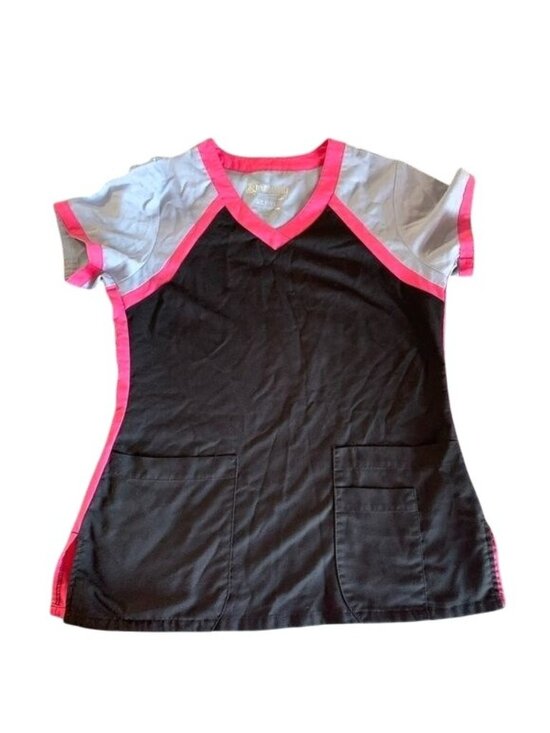 Grey's Anatomy By Barco Tops - Greys Anatomy By Barco Active Scrub Top S Black Pink Gray V-Neck Front Pockets
